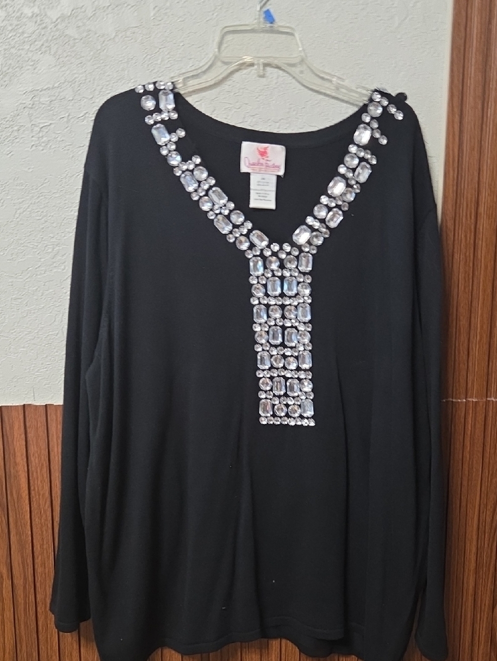 Quacker Factory Black Embellished V-Neck Pea Coat 3xlarge [1847]